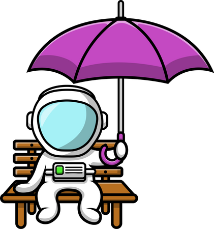 Cute Astronaut Sitting on bench Holding Umbrella  Illustration