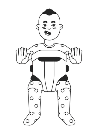 Cute Baby Flat Line Black White Vector Character Pretty Face With One Teeth Toddler In Carrier Editable Outline Full Body Person Simple Cartoon Isolated Spot Illustration For Web Graphic Design Illustration