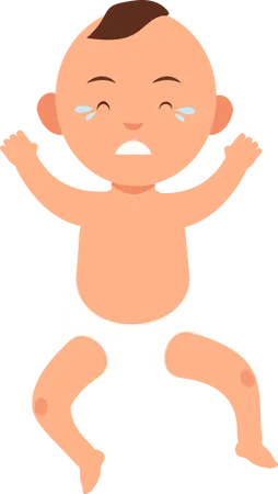 Cute baby boy in diaper crying  Illustration