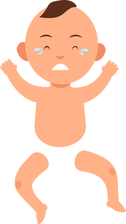 Cute baby boy in diaper crying  Illustration