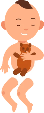 Cute baby boy in diaper holding toy Illustration