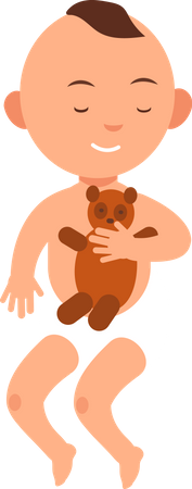 Cute baby boy in diaper holding toy  Illustration