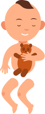 Cute baby boy in diaper holding toy  Illustration