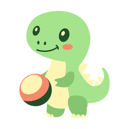 Cute Baby Dino Dinosaur Mascot Character Playing Ball  Illustration