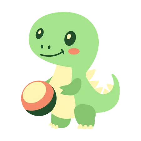 Cute Baby Dino Dinosaur Mascot Character Playing Ball  Illustration