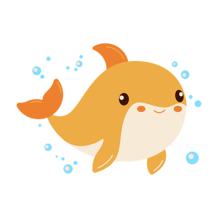 Cute Baby Dolphin Swimming In Sea  Illustration