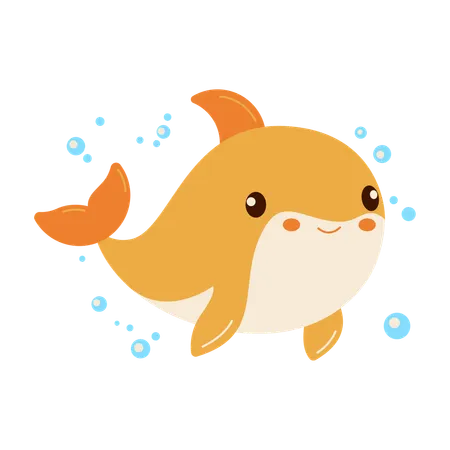 Cute Baby Dolphin Swimming In Sea  Illustration