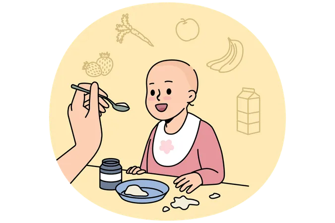 Cute baby getting feed by mom taste  Illustration