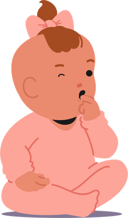 Cute Baby Girl Sitting On Ground And Sucking Thumb  Illustration