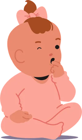 Cute Baby Girl Sitting On Ground And Sucking Thumb  Illustration