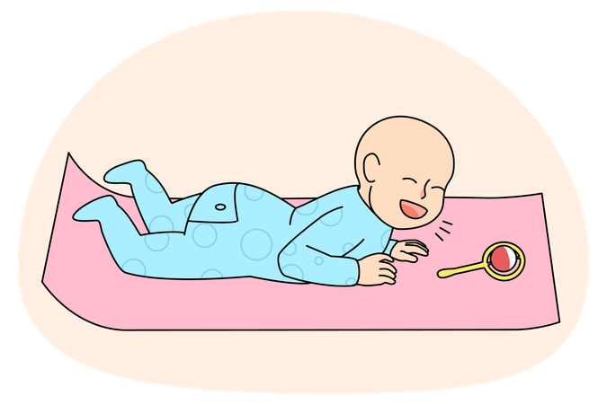 Cute baby infant lying on belly  Illustration