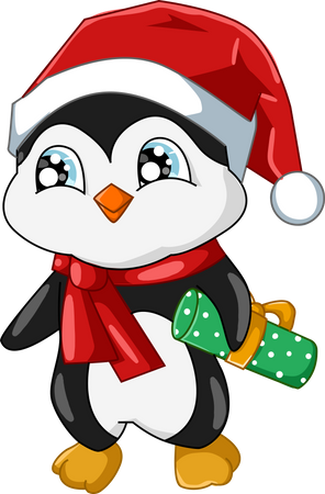 Cute baby penguin wearing Christmas hat  일러스트레이션