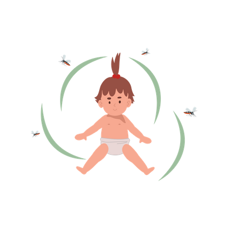 Cute Baby Shielded from Zika mosquitoes  Illustration