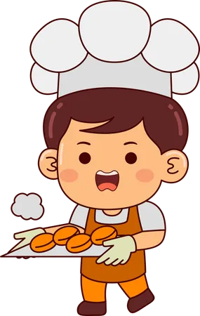 Cute Baker Boy Cartoon Character Illustration