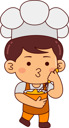 Cute baker boy making food  Illustration