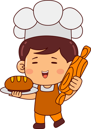 Cute baker boy with bread  Illustration