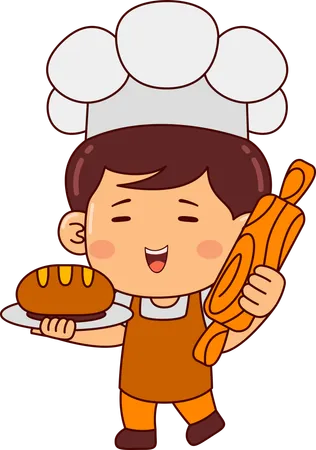 Cute baker boy with bread  Illustration