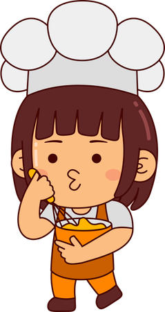 Cute baker girl making food  Illustration