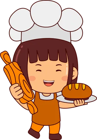 Cute baker girl with bread  Illustration