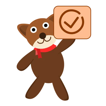 Cute Bear Holding Correct Checkmark Box  Illustration