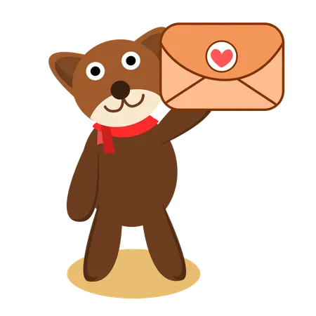 Cute Bear Holding Envelope Mail Cartoon Illustration Illustration