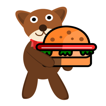 Cute Bear Holding Hamburger  Illustration