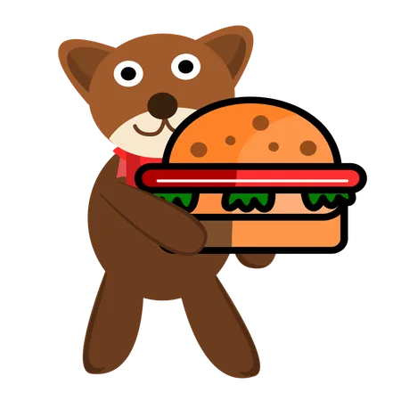Cute Bear Holding Hamburger Cartoon Illustration Illustration