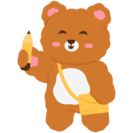 Cute bear holding school pencil  Illustration