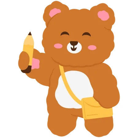 Cute bear holding school pencil  Illustration