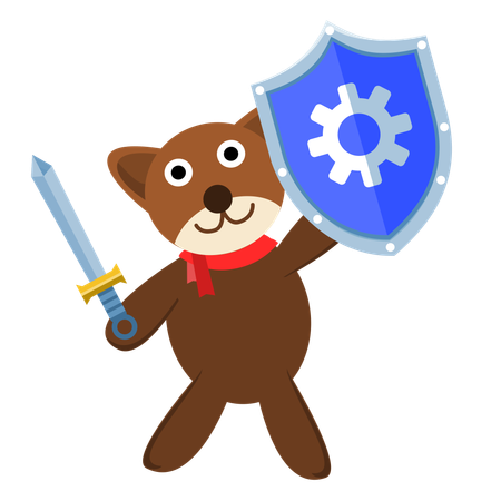 Cute Bear Holding Sword and Shield  Illustration