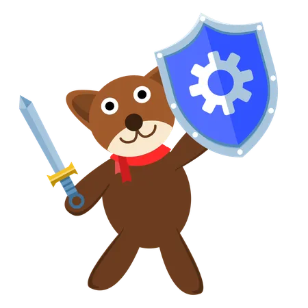 Cute Bear Holding Sword and Shield  Illustration