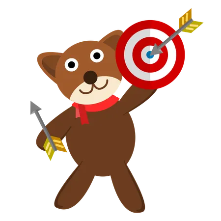 Cute Bear Holding Target And Arrow Cartoon Illustration Illustration