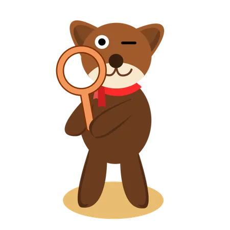 Cute Bear Holding Zoom Magnifier Cartoon Illustration Illustration