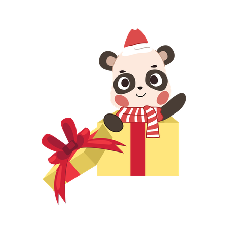 Cute  bear in a festive Christmas gift box, dressed in a winter theme Perfect for holiday and Christmas  Illustration