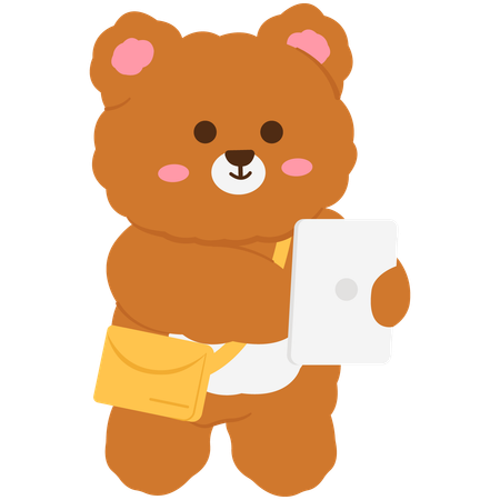 Cute bear learning to use iPad  Illustration