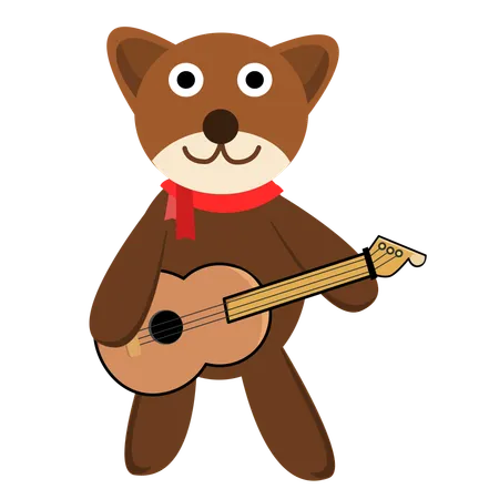 Cute Bear Play Accoustic Guitar Cartoon Illustration Illustration