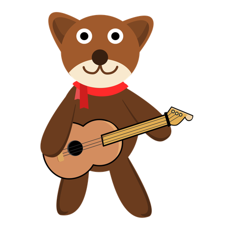 Cute Bear Play Accoustic Guitar  Illustration