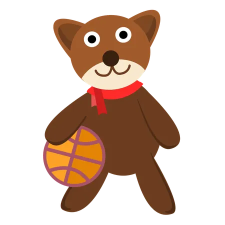 Cute Bear Play Basketball Cartoon Illustration Illustration