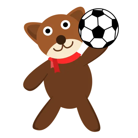 Cute Bear Play Football  Illustration