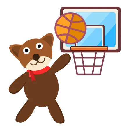 Cute Bear Play Basketball Cartoon Illustration Illustration