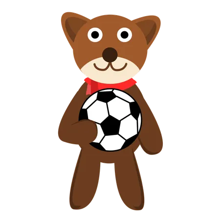 Cute Bear Playing Football  Illustration