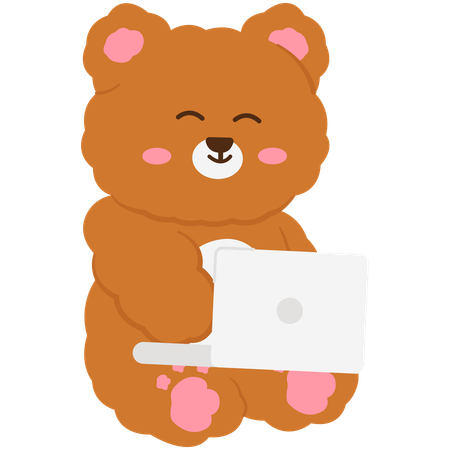 Cute bear studying on laptop  Illustration