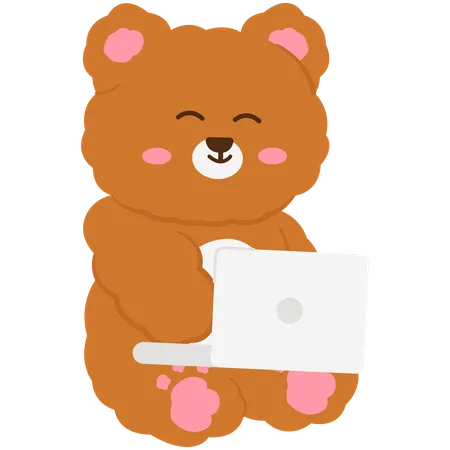 Cute bear studying on laptop  Illustration