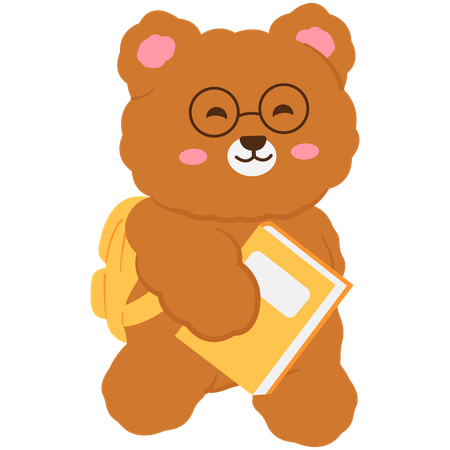 Cute bear walking while carrying book  Illustration