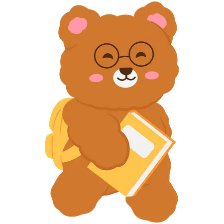 Cute bear walking while carrying book  Illustration