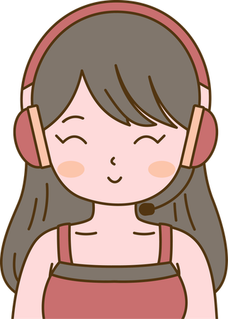 Cute Beautiful Girl Character Listening Music Using Headset  Illustration