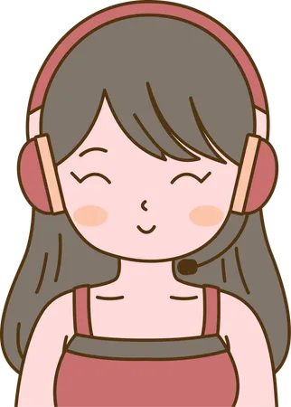 Cute Beautiful Girl Character Listening Music Using Headset  Illustration