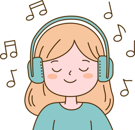 Cute Beautiful Girl Listening Music  Illustration