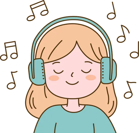 Cute Beautiful Girl Listening Music  Illustration