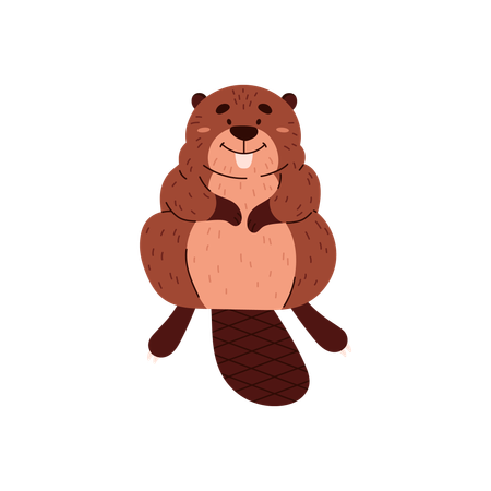 Cute beaver with brown short-haired  Illustration